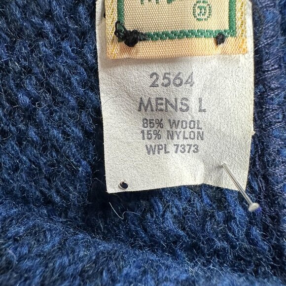 Vintage LL Bean Sweater Mens Large Blue Wool Nylon Shawl Collar Pullover USA 80s - Picture 6 of 11